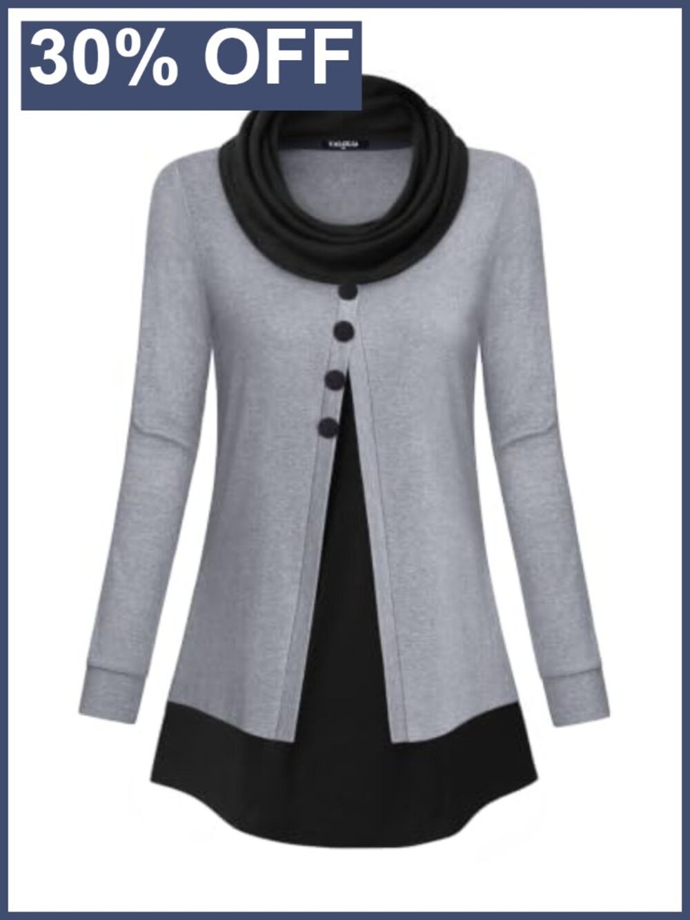 Cowl Neck Long Sleeve Tunic Top Button Casual Loose Knit Shirt